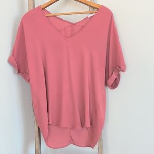 Lush Rose colored Short Dolman Sleeve V Neck Blouse size small
